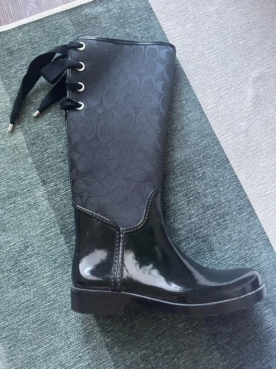 Coach Tristee Black/Grey Signature Tall Rain Boot - Picture 7 of 12
